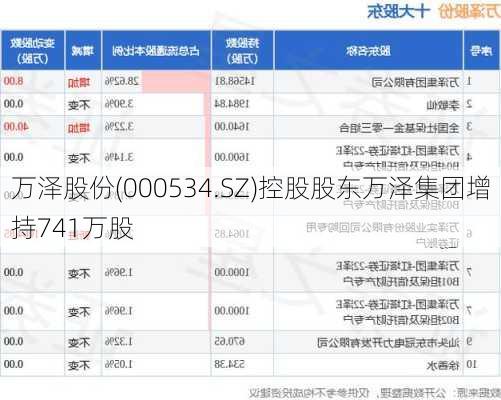 万泽股份(000534.SZ)控股股东万泽集团增持741万股-第1张图片-