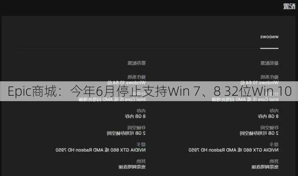 Epic商城：今年6月停止支持Win 7、8 32位Win 10-第3张图片-