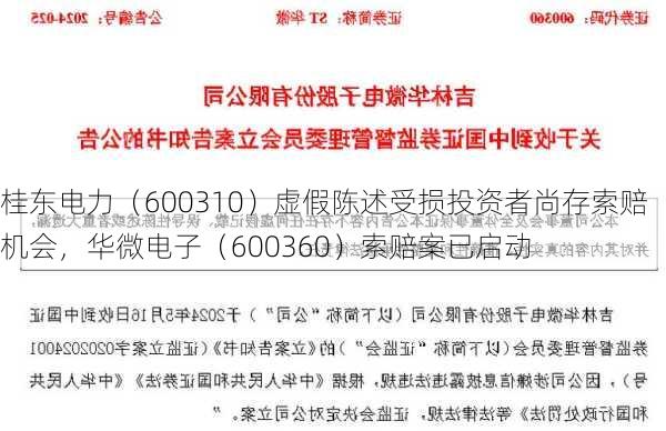 桂东电力（600310）虚假陈述受损投资者尚存索赔机会，华微电子（600360）索赔案已启动-第2张图片-