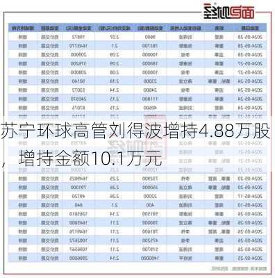 苏宁环球高管刘得波增持4.88万股，增持金额10.1万元-第1张图片-