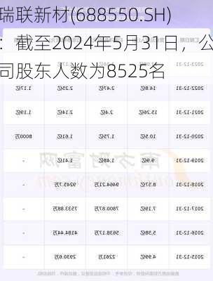 瑞联新材(688550.SH)：截至2024年5月31日，公司股东人数为8525名-第1张图片-