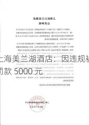 上海美兰湖酒店：因违规被罚款 5000 元-第1张图片-