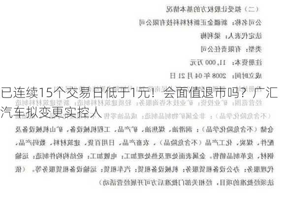 已连续15个交易日低于1元！会面值退市吗？广汇汽车拟变更实控人-第1张图片-