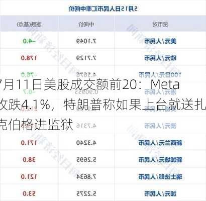 7月11日美股成交额前20：Meta收跌4.1%，特朗普称如果上台就送扎克伯格进监狱-第2张图片-