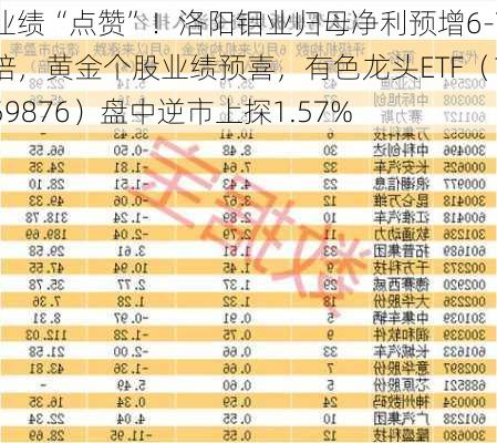 业绩“点赞”！洛阳钼业归母净利预增6-7倍，黄金个股业绩预喜，有色龙头ETF（159876）盘中逆市上探1.57%-第1张图片-