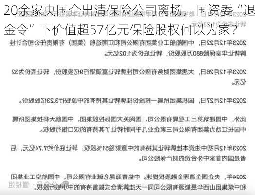 20余家央国企出清保险公司离场，国资委“退金令”下价值超57亿元保险股权何以为家？-第1张图片-