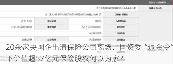 20余家央国企出清保险公司离场，国资委“退金令”下价值超57亿元保险股权何以为家？-第3张图片-