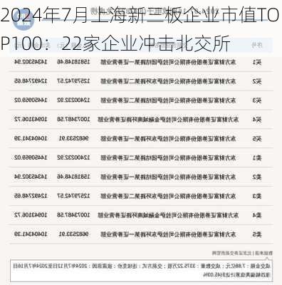 2024年7月上海新三板企业市值TOP100：22家企业冲击北交所-第3张图片-