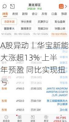 A股异动丨华宝新能大涨超13% 上半年预盈 同比实现扭亏-第1张图片-