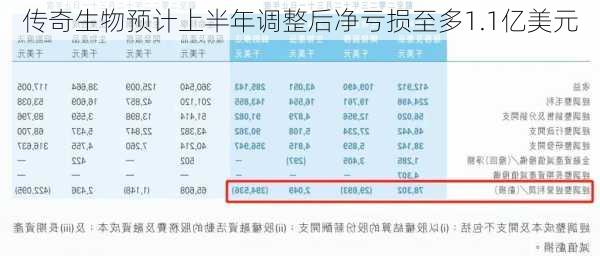 传奇生物预计上半年调整后净亏损至多1.1亿美元-第2张图片-