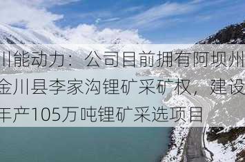 川能动力：公司目前拥有阿坝州金川县李家沟锂矿采矿权，建设年产105万吨锂矿采选项目