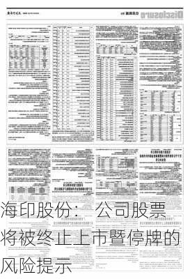 海印股份： 公司股票将被终止上市暨停牌的风险提示-第1张图片-