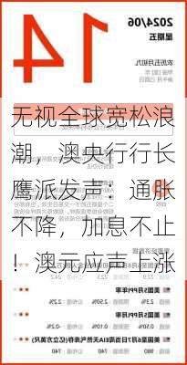 无视全球宽松浪潮，澳央行行长鹰派发声：通胀不降，加息不止！澳元应声上涨