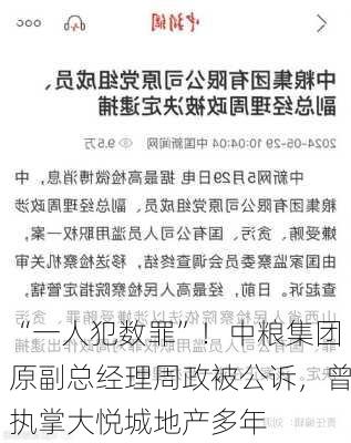 “一人犯数罪”！中粮集团原副总经理周政被公诉，曾执掌大悦城地产多年-第1张图片-