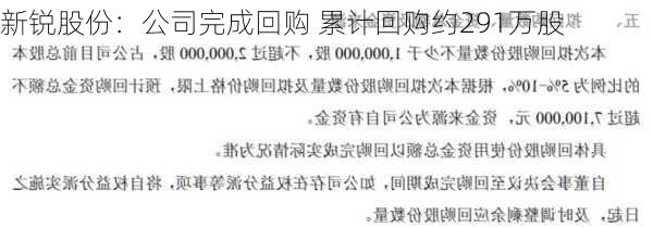 新锐股份：公司完成回购 累计回购约291万股-第1张图片-