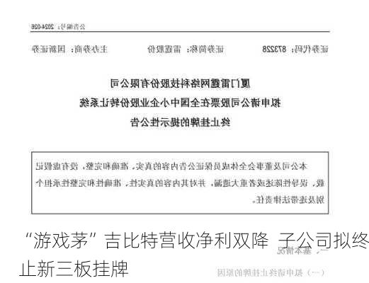 “游戏茅”吉比特营收净利双降  子公司拟终止新三板挂牌-第1张图片-