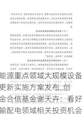 能源重点领域大规模设备更新实施方案发布  创金合信基金谢天卉：看好输配电领域相关投资机会-第2张图片-