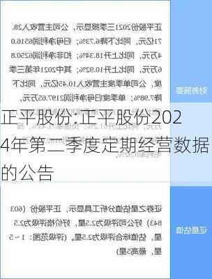 正平股份:正平股份2024年第二季度定期经营数据的公告-第1张图片-