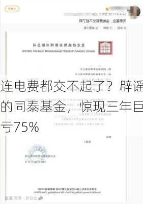 连电费都交不起了？辟谣的同泰基金，惊现三年巨亏75%-第3张图片-