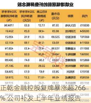 正乾金融控股复牌暴涨超266% 公司补发上半年业绩报告-第1张图片-