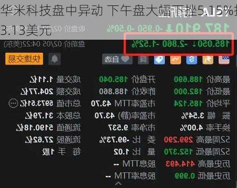 华米科技盘中异动 下午盘大幅下挫5.15%报3.13美元-第1张图片-