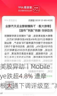 美股异动丨Mobileye跌超4.8% 遭摩根大通下调评级至“减持”-第1张图片-