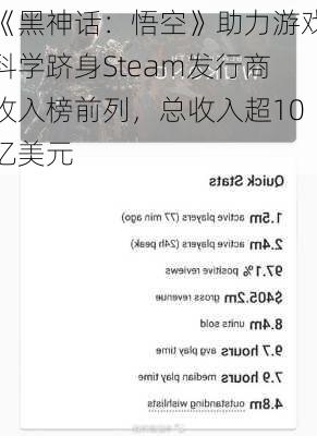 《黑神话：悟空》助力游戏科学跻身Steam发行商收入榜前列，总收入超10亿美元-第2张图片-