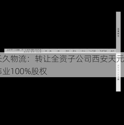 长久物流：转让全资子公司西安天元伟业100%股权-第1张图片-