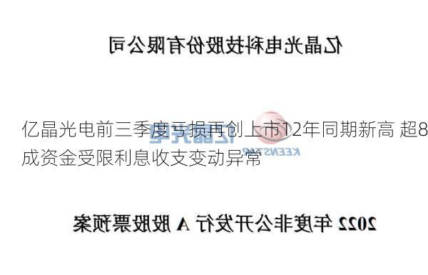 亿晶光电前三季度亏损再创上市12年同期新高 超8成资金受限利息收支变动异常