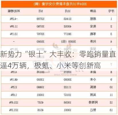 新势力“银十”大丰收：零跑销量直逼4万辆，极氪、小米等创新高-第2张图片-